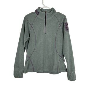 Athleta Women’s sweatshirt Quarter Zip Gray Purple Embroidered Pullover Sz XL